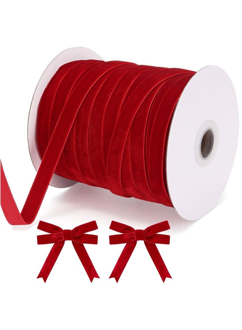 DELGREEN 50 Yards 3/8 Inch Velvet Ribbon, Single Face Velvet Fabric Ribbon Roll with Spool Satin for Gift Wrapping, Hair Bows Making, Wedding, Christmas Decoration (red) - Image 1