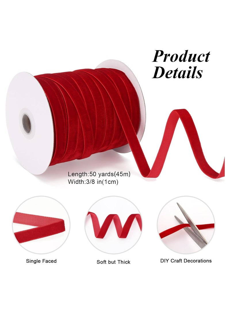 DELGREEN 50 Yards 3/8 Inch Velvet Ribbon, Single Face Velvet Fabric Ribbon Roll with Spool Satin for Gift Wrapping, Hair Bows Making, Wedding, Christmas Decoration (red) - Image 2