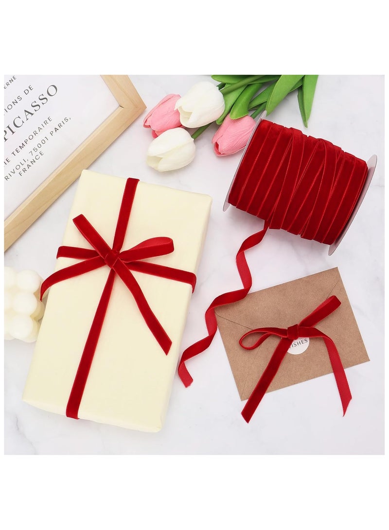DELGREEN 50 Yards 3/8 Inch Velvet Ribbon, Single Face Velvet Fabric Ribbon Roll with Spool Satin for Gift Wrapping, Hair Bows Making, Wedding, Christmas Decoration (red) - Image 3