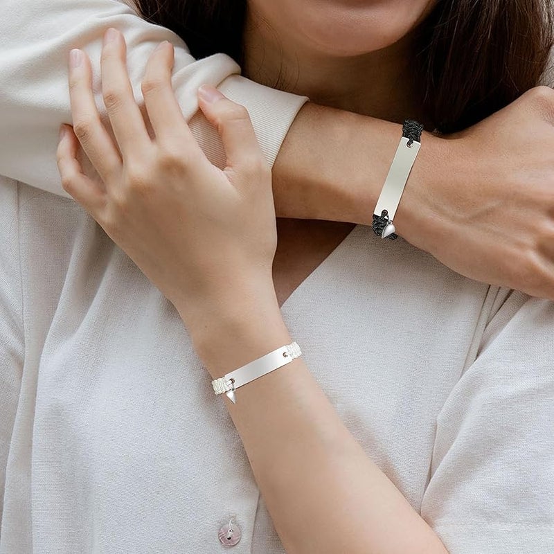 MEALGUET Personalized Couple Bracelets for Men Women : Handmade Custom Engraved Name Plate ID Bracelet Braided Rope His Hers Matching Bracelets for Him Her Bf gf,Valentines Day Gifts for Boyfriend Husband Wife - Image 2