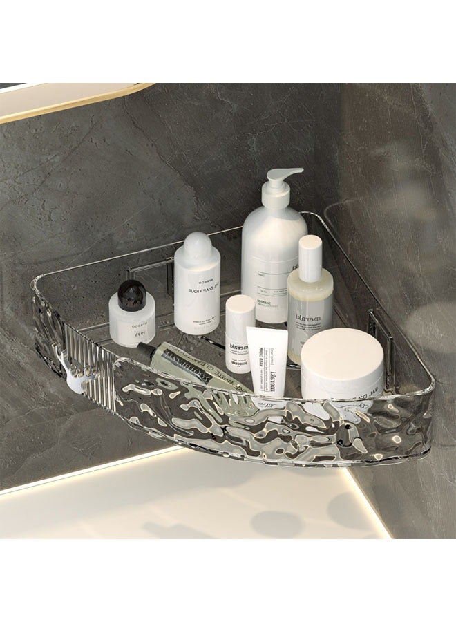 Bathroom Bathroom Corner Triangle Shelf, Wall Mounted Storage No Punching, Can Be Placed On Bathroom Restroom Wall, Transparent Color  - Image 1