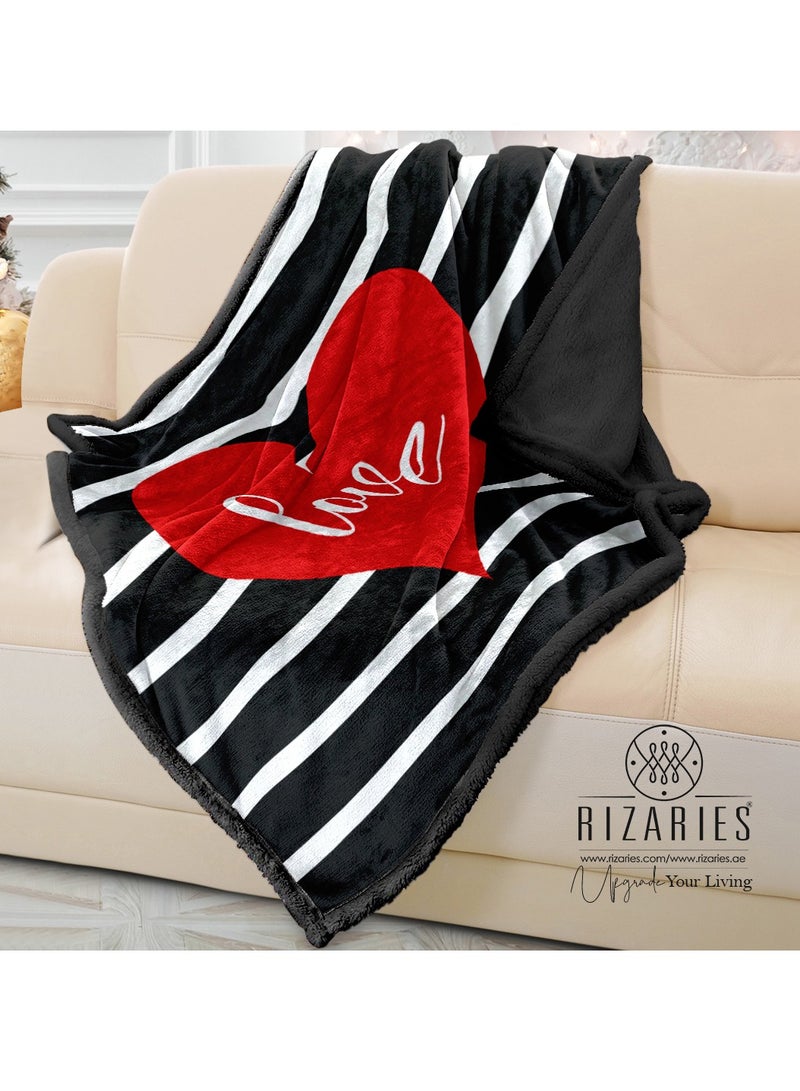 RIZARIES Soft Black White Love Sofa Blanket Throw - Image 1