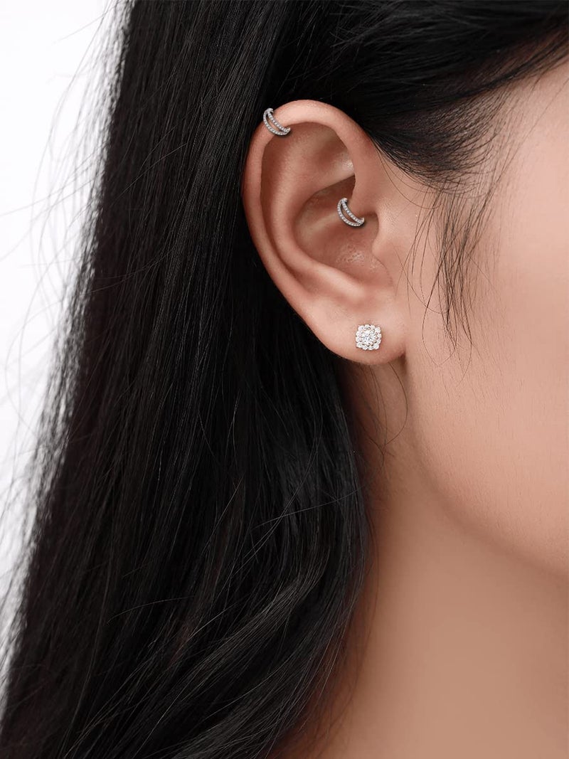 Lantine Hinged 18 Gauge Nose Ring 316 Stainless Steel Double Open Stack Cz Daith Piercing Jewelry Clicker Septum Rings Rook Snug Tragus Cartilage Hoop Earring 8mm - Image 4