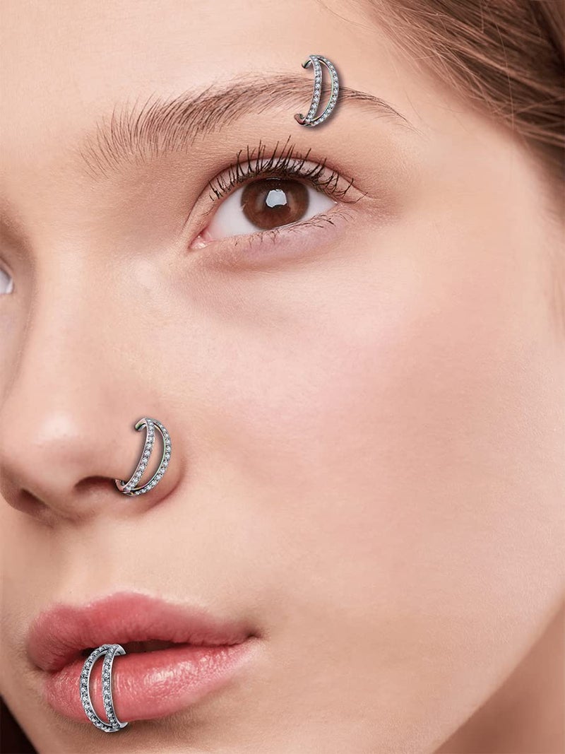 Lantine Hinged 18 Gauge Nose Ring 316 Stainless Steel Double Open Stack Cz Daith Piercing Jewelry Clicker Septum Rings Rook Snug Tragus Cartilage Hoop Earring 8mm - Image 5