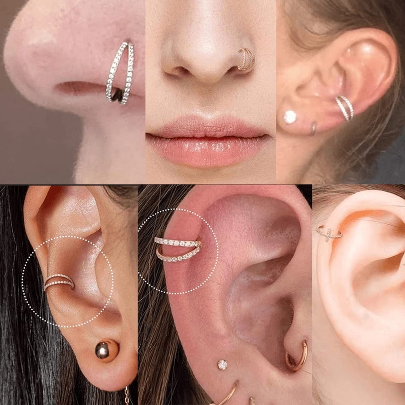 Lantine Hinged 18 Gauge Nose Ring 316 Stainless Steel Double Open Stack Cz Daith Piercing Jewelry Clicker Septum Rings Rook Snug Tragus Cartilage Hoop Earring 8mm - Image 3