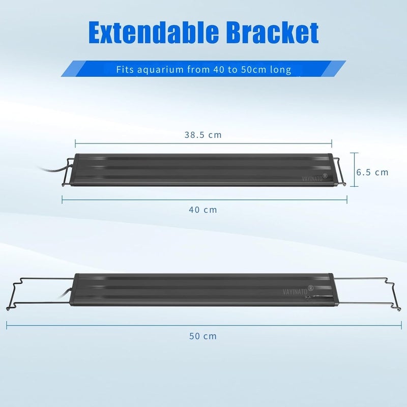 VAYINATO ® ضوء LED لحوض السمك (أزرق + أبيض)، ضوء LED بنمط لون واحد، ضوء أسود فائق النحافة لحوض السمك العذب والمالح | مقاوم للماء مع حامل قابل للتعديل من Petzlifeworld (LY-40S (40 إلى 50 سم)) - Image 5