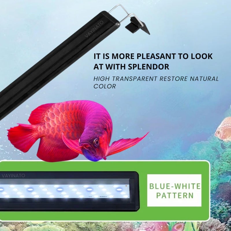 VAYINATO ® ضوء LED لحوض السمك (أزرق + أبيض)، ضوء LED بنمط لون واحد، ضوء أسود فائق النحافة لحوض السمك العذب والمالح | مقاوم للماء مع حامل قابل للتعديل من Petzlifeworld (LY-40S (40 إلى 50 سم)) - Image 2