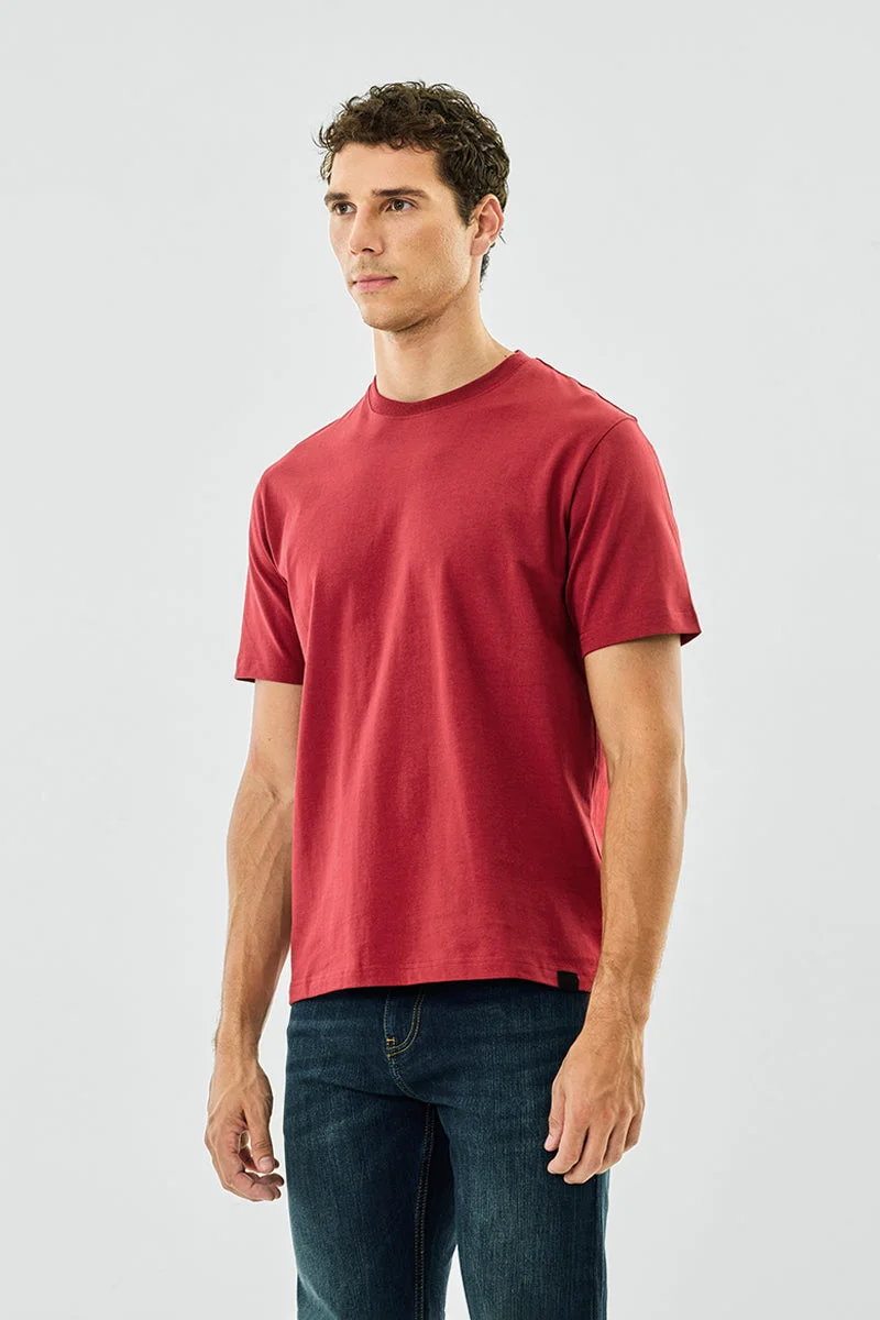 Snitch Maroon Core Lab 100% Cotton Regular Fit T-Shirt for Men | Best Price UAE