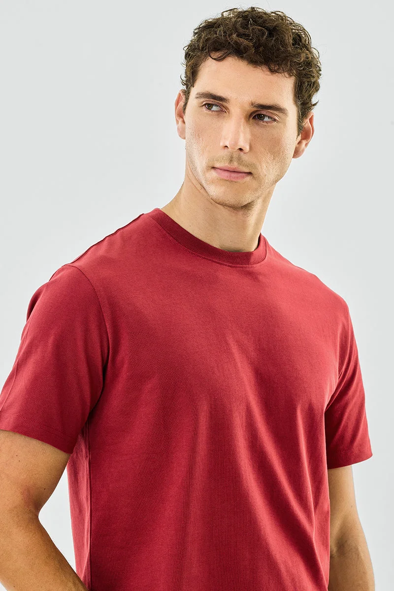 Snitch Maroon Core Lab 100% Cotton Regular Fit T-Shirt for Men | Best Price UAE