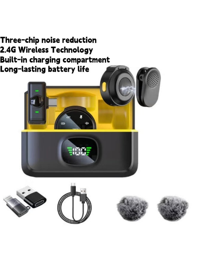 2 Pcs Professional Wireless Lavalier Button-type magnetic suction outdoor live streaming microphoneMicrophone for iPhone iPad Android PC Camera with Adapter Included Noise Reduction Plug-Play Clip on Lapel Mic for YouTube, Recording, Vlogging, Live Streaming