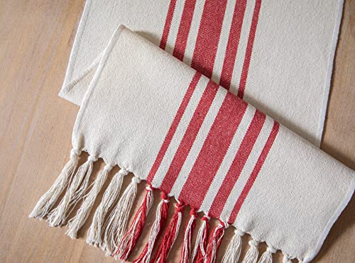 Caflife Christmas Table Runner 13 x 72 Inch for Dining Table, Boho décor Coffee Table Runner with Handcrafted Tassels, red and Beige Stripe Table Runner for Holiday, Winter - Image 5