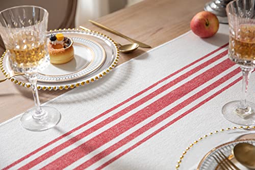 Caflife Christmas Table Runner 13 x 72 Inch for Dining Table, Boho décor Coffee Table Runner with Handcrafted Tassels, red and Beige Stripe Table Runner for Holiday, Winter - Image 3