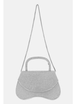Urban Expressions Women Embellished Cross Body Bag 13 H x 22 L x 7 W cm, Silver  - Image 1