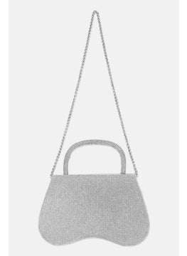 Urban Expressions Women Embellished Cross Body Bag 13 H x 22 L x 7 W cm, Silver  - Image 2