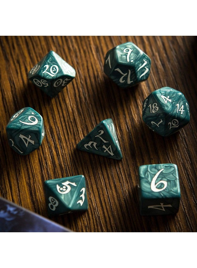 Q WORKSHOP Classic Stormy & White RPG Ornamented Dice Set 7 polyhedral Pieces - Image 3