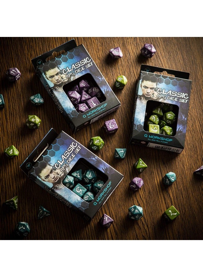 Q WORKSHOP Classic Stormy & White RPG Ornamented Dice Set 7 polyhedral Pieces - Image 5