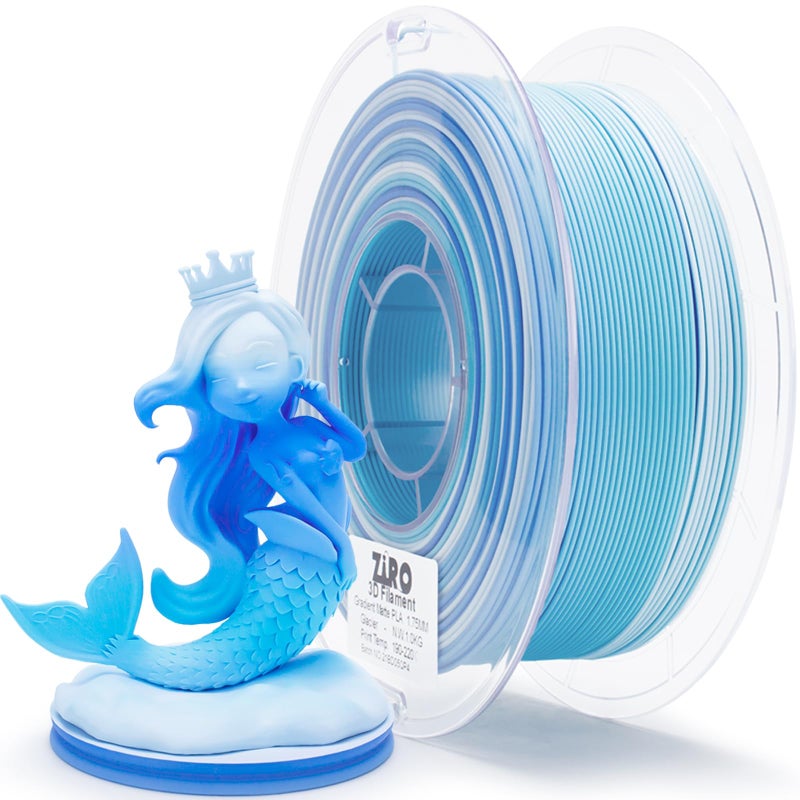 ZIRO Color Change Filament, Matte Gradient Rainbow 3D Printer Filament, Fast Color Changing by Length PLA, Dimensional Accuracy +/-0.03mm, 1KG/ 2.2lbs Spool, Fit Most FDM 3D Printer, Glacier - Image 1