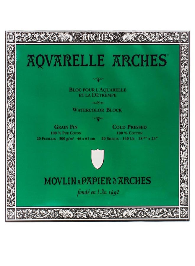ورق ألوان مائية من نوع Arches Aquarelle، وزن 140 رطل، مضغوط على البارد، مقاس 18 بوصة × 24 بوصة.
