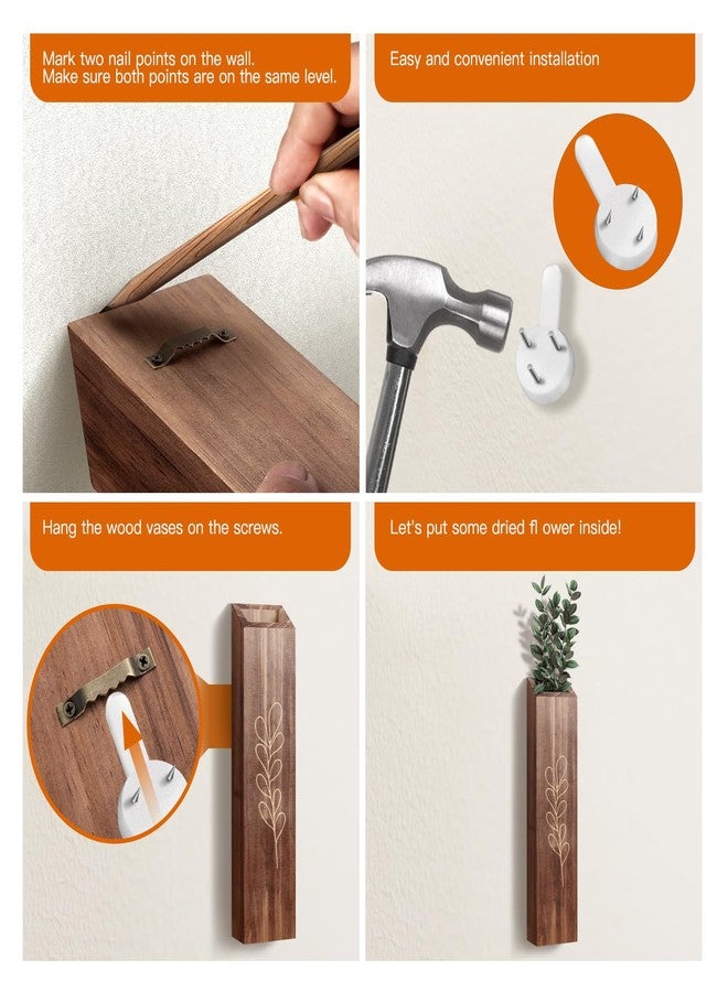 BOTOP 4 Pack Wood Indoor Wall Planters, Modern Wall Decor for Living Room Bedroom, Farmhouse Pocket Wall Vases for Dried Flowers and Faux Greenery Plants - Brown - Image 5