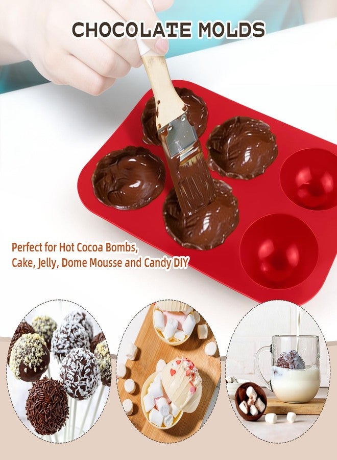 Bilkeru Silicone Semi Sphere Chocolate Bomb Molds, 6-Cavity Half Sphere Non-Stick Baking Mould, Perfect for Hot Cocoa Bombs, Cake, Jelly, Dome Mousse and Candy DIY (3 Pcs Brick Red) - Image 2