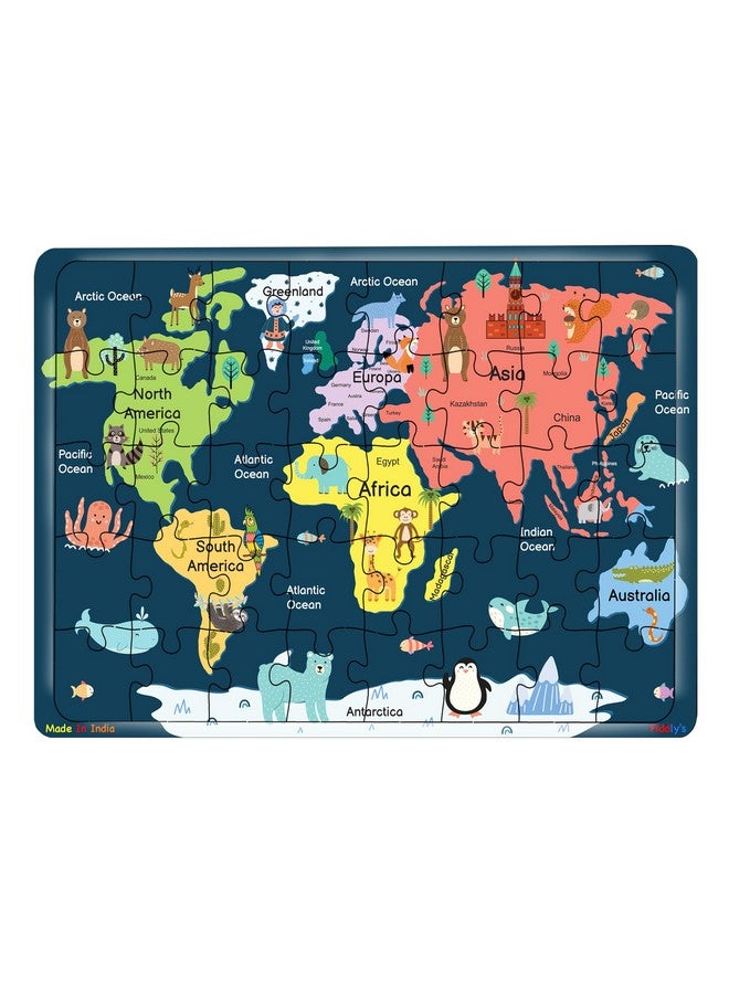 Fiddlys 40 Pcs Paperless Wooden Jigsaw Puzzle for Boys & Girls Learning Educational Toy for 4 Years and Above (World Map) - Image 1