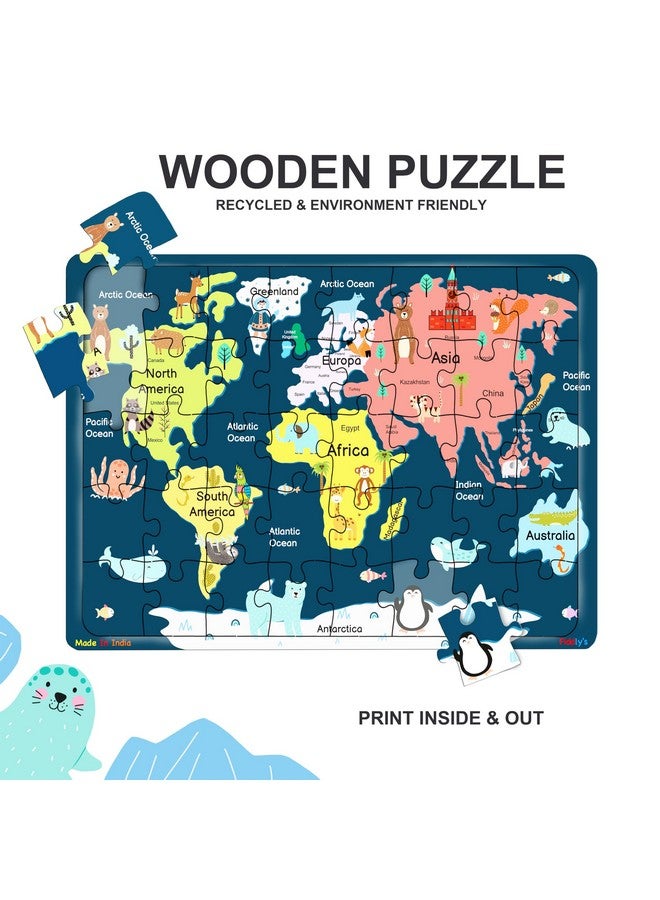 Fiddlys 40 Pcs Paperless Wooden Jigsaw Puzzle for Boys & Girls Learning Educational Toy for 4 Years and Above (World Map) - Image 2