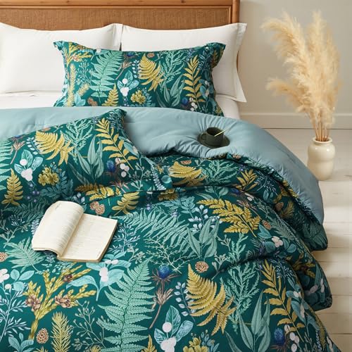 keensoft Queen Comforter Set - 3 Pieces Botanical Bedding Comforter Set, 1 Soft Dark Green Plant Flowers Comforter (90"x90") and 2 Pillow Shams(20"x26") Ultra-Soft Comfort Suitable for All Seasons - Image 3