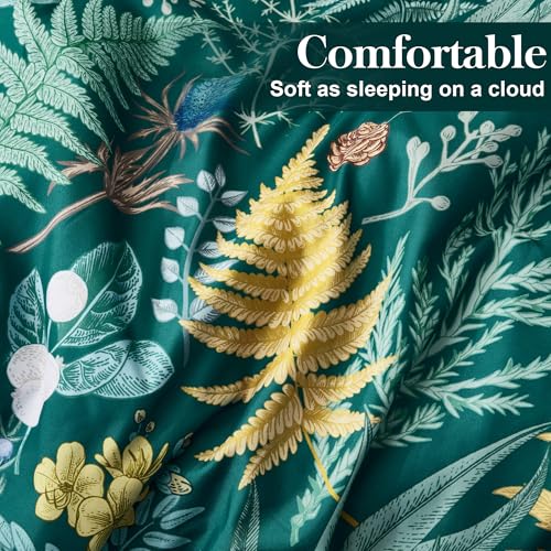 keensoft Queen Comforter Set - 3 Pieces Botanical Bedding Comforter Set, 1 Soft Dark Green Plant Flowers Comforter (90"x90") and 2 Pillow Shams(20"x26") Ultra-Soft Comfort Suitable for All Seasons - Image 5