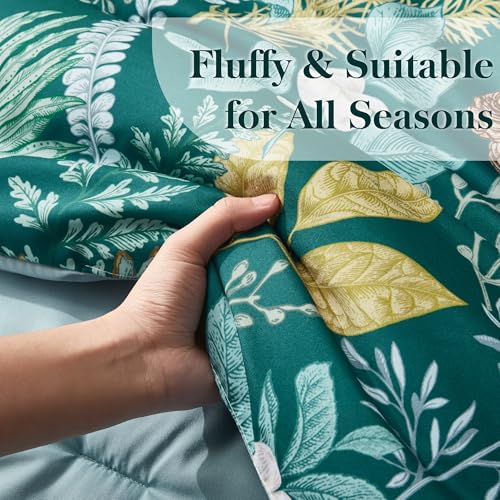 keensoft Queen Comforter Set - 3 Pieces Botanical Bedding Comforter Set, 1 Soft Dark Green Plant Flowers Comforter (90"x90") and 2 Pillow Shams(20"x26") Ultra-Soft Comfort Suitable for All Seasons - Image 4