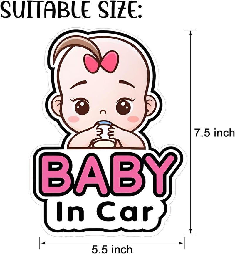 ARS Baby in Car Stickers, 5PCS 19x14cm Stickers for Car, Funny on Board Car Sticker with Character, Removable Baby Safety Warning Sticker for Car Door Rear Bumper Window (Pink) - Image 2