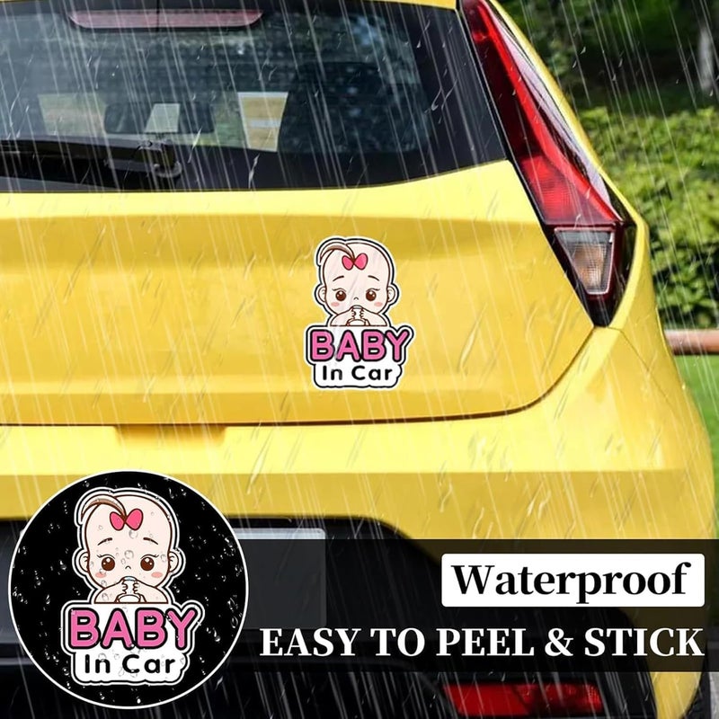 ARS Baby in Car Stickers, 5PCS 19x14cm Stickers for Car, Funny on Board Car Sticker with Character, Removable Baby Safety Warning Sticker for Car Door Rear Bumper Window (Pink) - Image 5