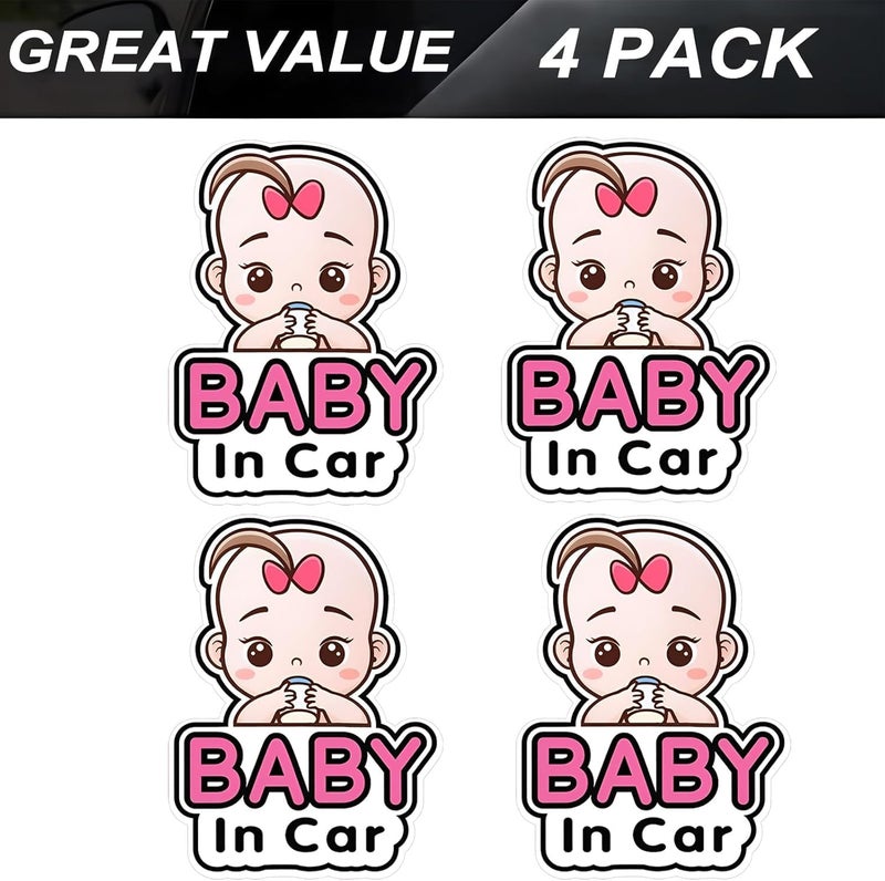 ARS Baby in Car Stickers, 5PCS 19x14cm Stickers for Car, Funny on Board Car Sticker with Character, Removable Baby Safety Warning Sticker for Car Door Rear Bumper Window (Pink) - Image 3