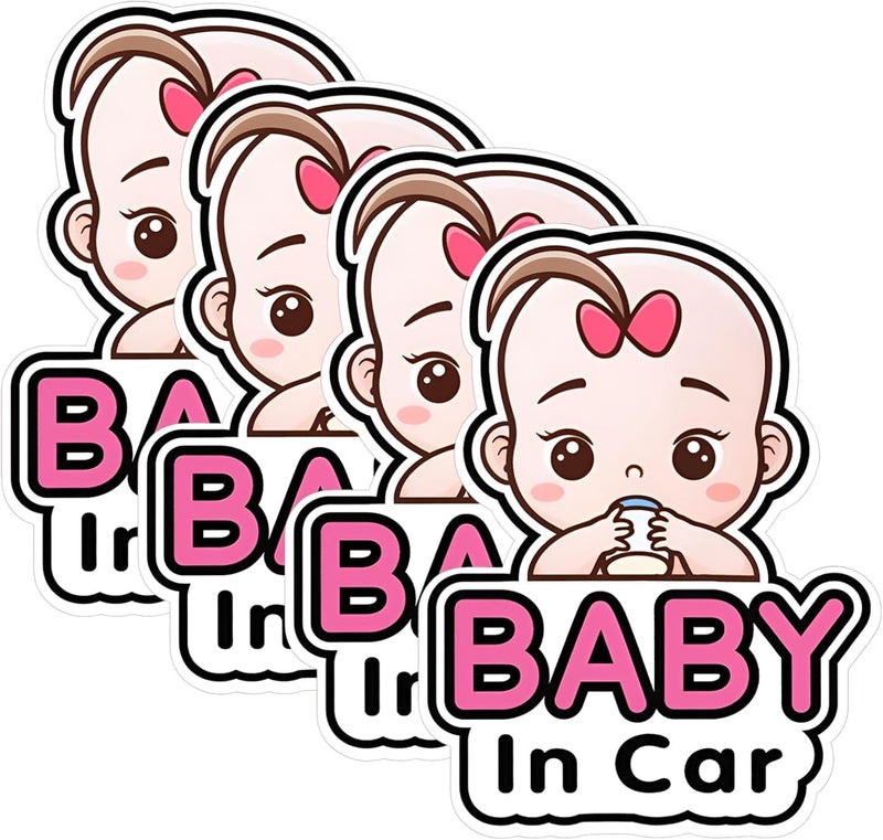 ARS Baby in Car Stickers, 5PCS 19x14cm Stickers for Car, Funny on Board Car Sticker with Character, Removable Baby Safety Warning Sticker for Car Door Rear Bumper Window (Pink) - Image 1