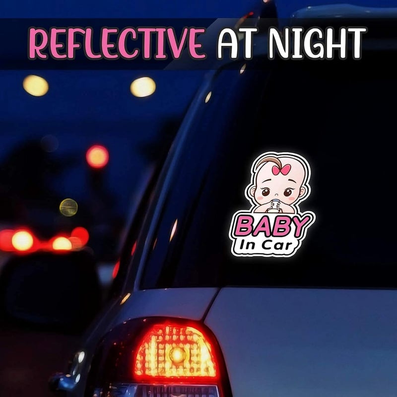 ARS Baby in Car Stickers, 5PCS 19x14cm Stickers for Car, Funny on Board Car Sticker with Character, Removable Baby Safety Warning Sticker for Car Door Rear Bumper Window (Pink) - Image 4