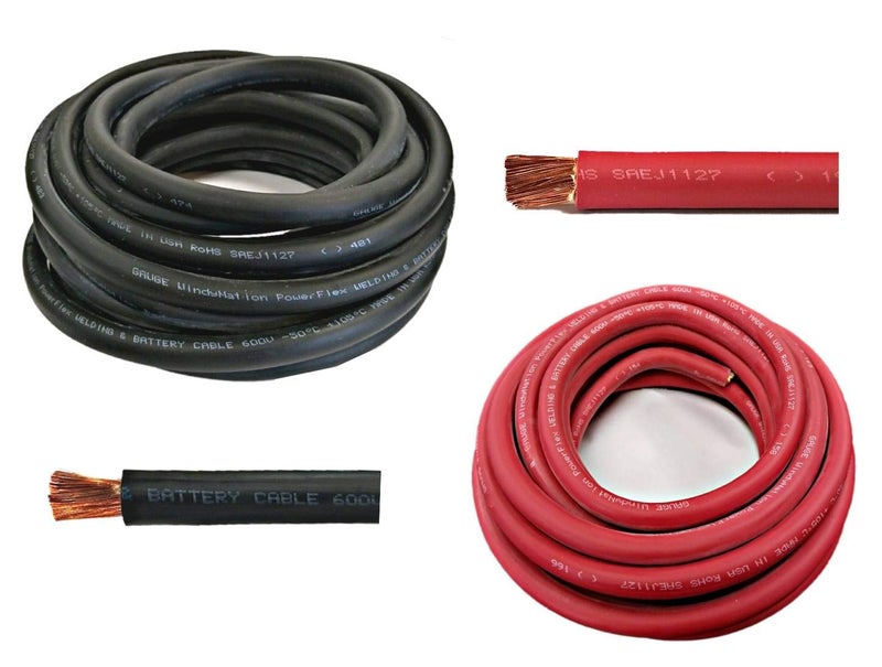 WNI 2 Gauge 10 Feet Black 10 Feet Red 2 AWG Ultra Flexible Welding Battery Copper Cable Wire  Made in The USA  Car Inverter RV Solar