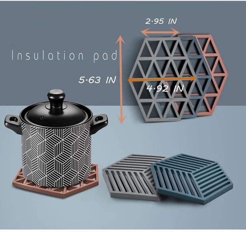 SIYANSHU Silicone Trivet Mats Hot Pads Heat Resistant Bowl Mats Dish Mats Drink Coasters Non-Slip Pot Holders for Home Kitchen Dining Table Decoration (Pack of-4, Mix Line&Triangle) - Image 5