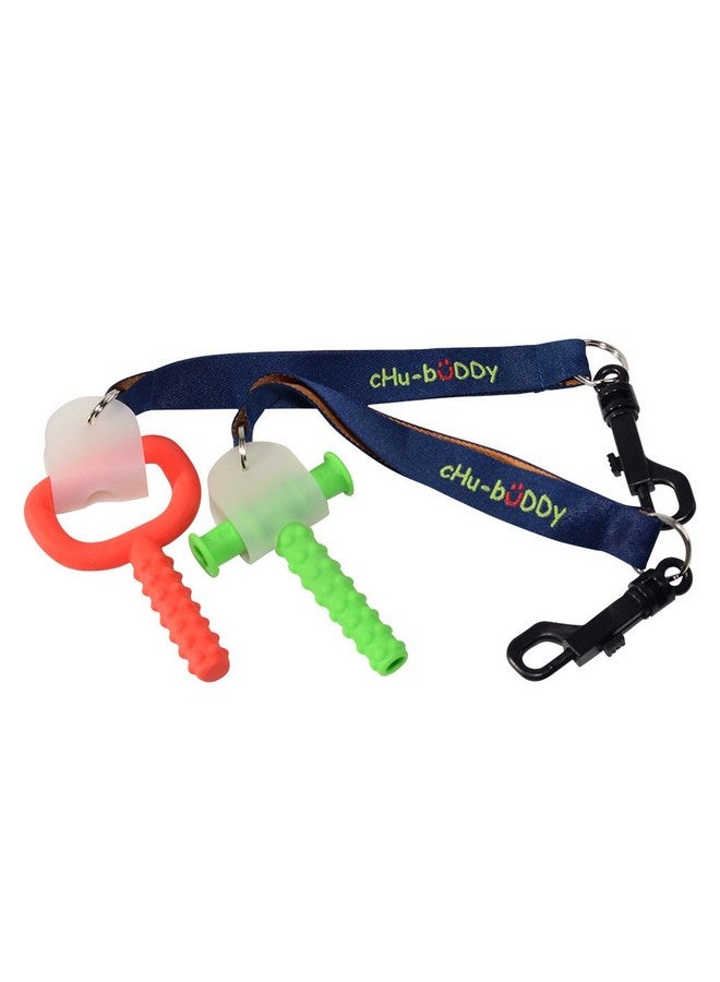 CHU-BUDDY ChuBuddy Navy/Green Embroidered Chew Holder Set (2)- Two Embroidered Tethers & Two Natural Straps  - Image 1