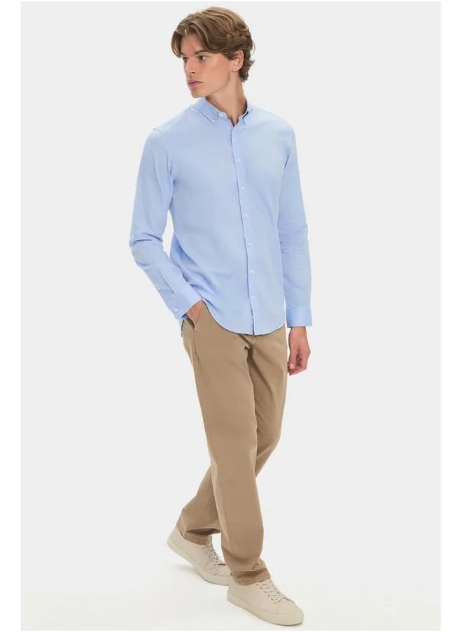 جون June Men 100% Cotton Oxford Long Sleeve Shirt Light Blue