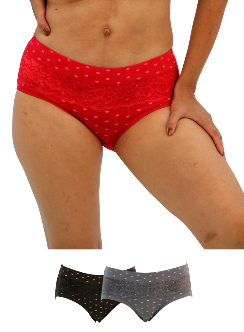 JOANNA JOANNA 152229 Women's Heart & Lace Front Design Mid Rise 3-Pack Panties, Multicolor  - Image 1