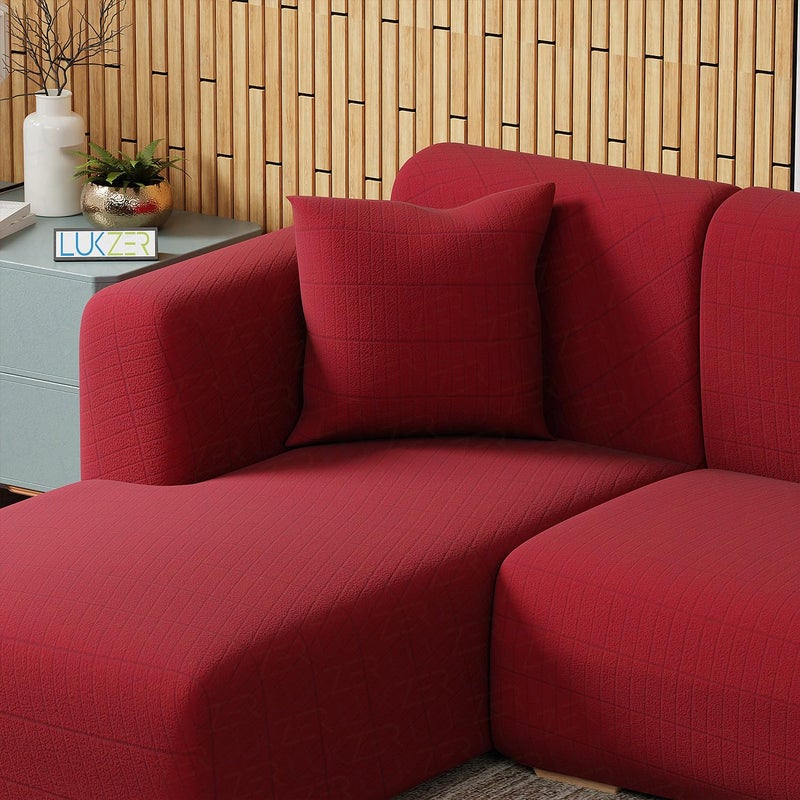 Lukzer غطاء أريكة لكسير بشكل L عالمي مضاد للانزلاق (صندوق أحمر منقوش/ 185 سم-230 سم) - الجانب الأيسر (LHS) واقي أثاث مرن لغرفة المعيشة - Image 5