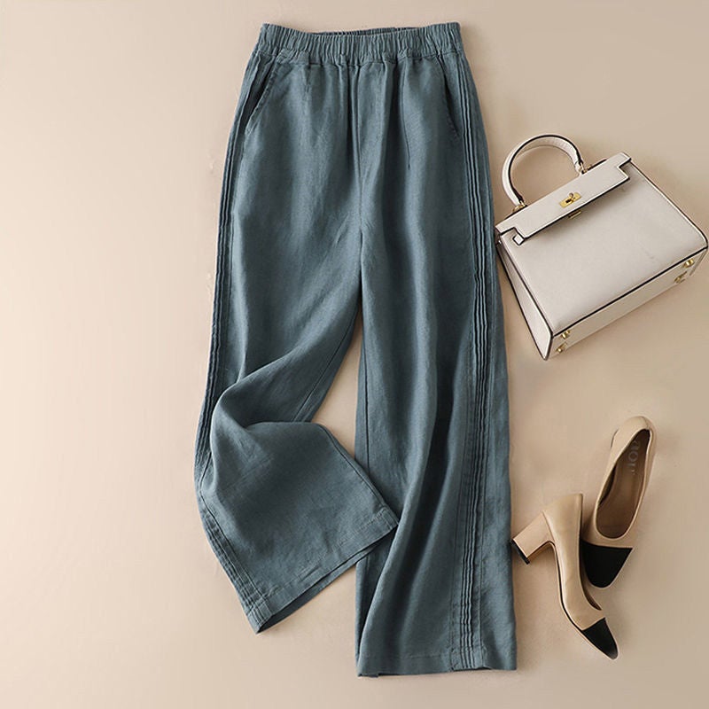 Pendant Cotton Linen Wide-leg Pants Womens 2023 Summer New Pants Womens Loose Slimming High Waist Thin Straight Casual Pants White  - Image 4