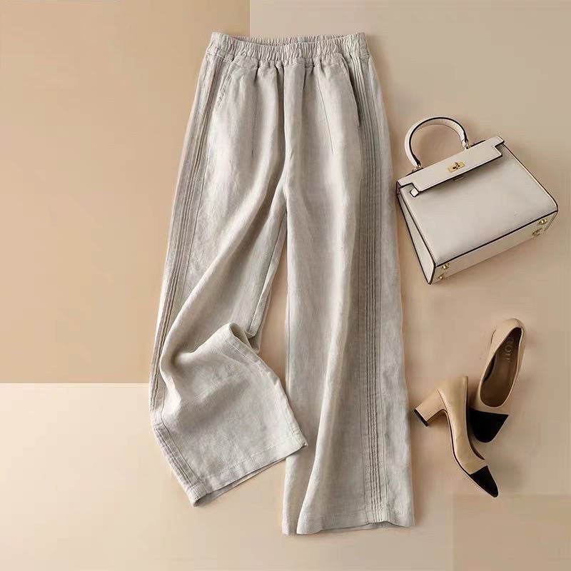 Pendant Cotton Linen Wide-leg Pants Womens 2023 Summer New Pants Womens Loose Slimming High Waist Thin Straight Casual Pants White  - Image 2