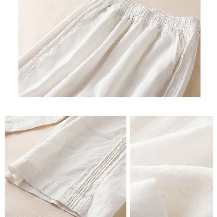 Pendant Cotton Linen Wide-leg Pants Womens 2023 Summer New Pants Womens Loose Slimming High Waist Thin Straight Casual Pants White  - Image 5