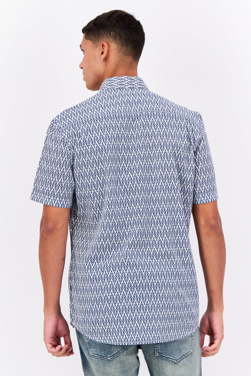 Peter Werth Men Regular Fit Short Sleeve All Over Printed Casual Shirt, White - Image 3