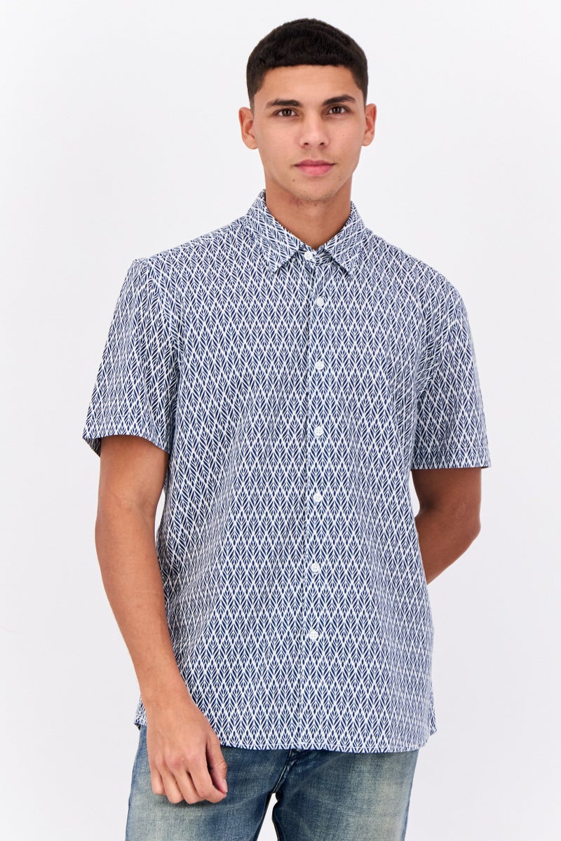 Peter Werth Men Regular Fit Short Sleeve All Over Printed Casual Shirt, White - Image 1