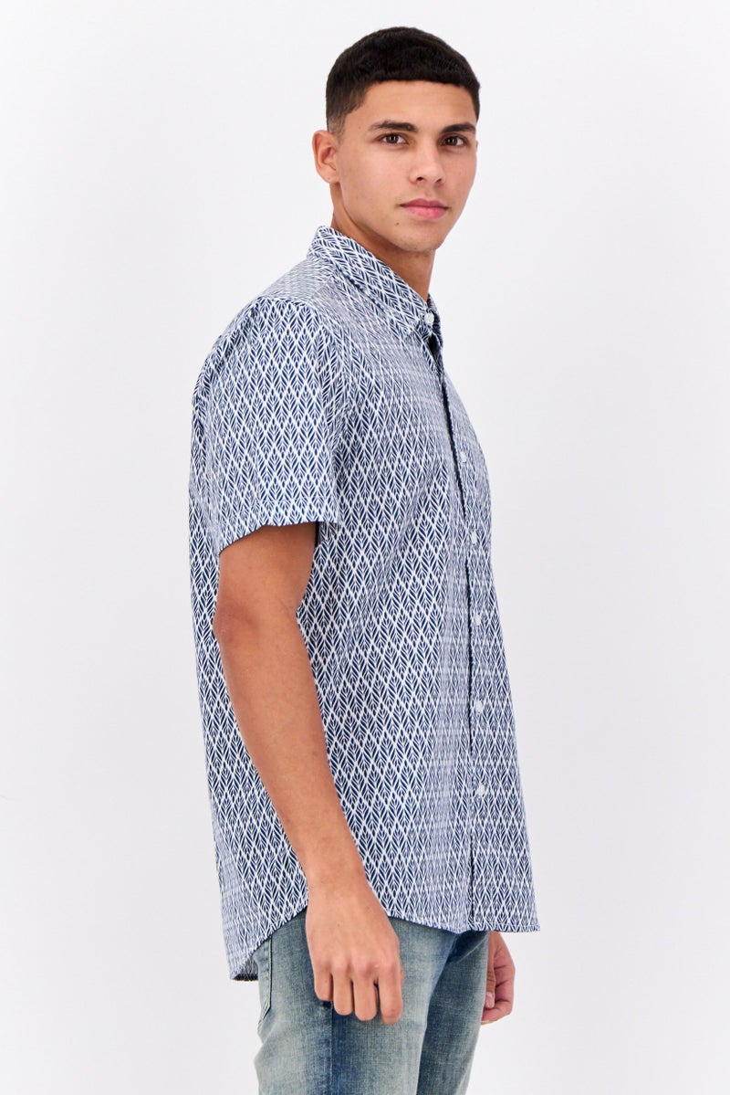 Peter Werth Men Regular Fit Short Sleeve All Over Printed Casual Shirt, White - Image 2