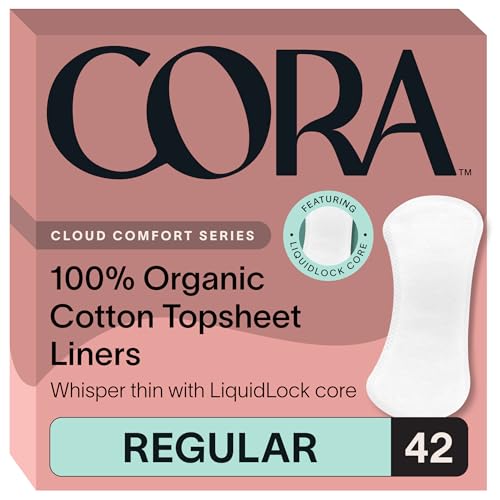 Cora Period Regular Liners | 100% Organic Cotton Topsheet | Ultra Thin, Quick Absorbency | Hypoallergenic | Dermatologically Tested | Unscented, No Wings (42 Liners) - Image 1