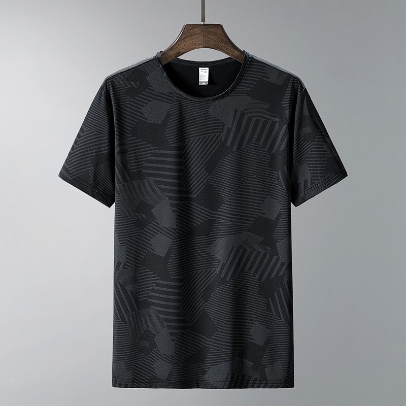 Summer Thin Breathable Quick-Drying Ice Silk T-Shirt Bottoming Shirt Trbottomy Brand Texture Large Size Short-Sleeved T-Shirt Dad Sports Top - Image 1