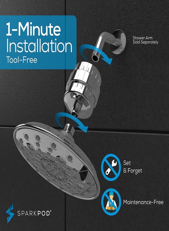 SparkPod Luxury Filtered Shower Head Set 23 Stage Shower Filter - Reduces Chlorine and Heavy Metals - High Pressure Showerhead Filter (8" Round, Luxury Polished Chrome) - Image 5