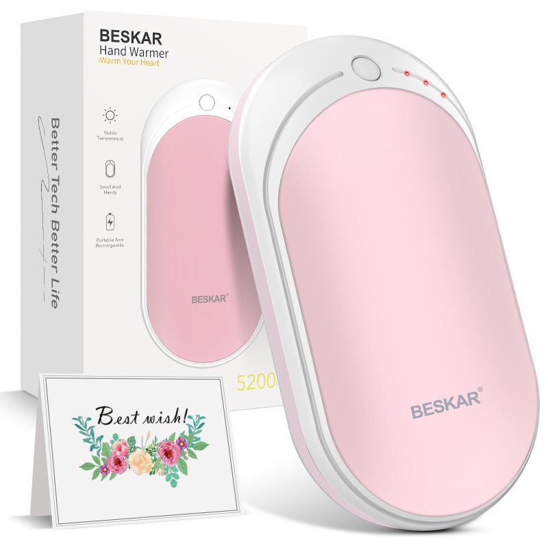 Beskar Rechargeable Hand Warmer  5200Mah Electric Hand Heater  Double-Sided Heating  Usb Quick Charge  Portable Pocket Hand Warmer For Outdoor  Golf  Raynauds - Winter Gift